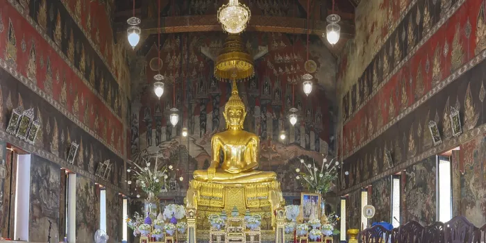 Framed Print : Golden Buddha statue with Bhumispara mudra