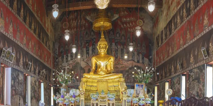 Framed Print : Golden Buddha statue with Bhumispara-mudra