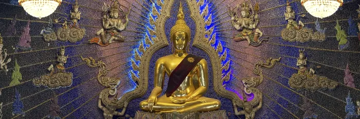 Framed Print : Golden Buddha statue with tunic Framed Print : Golden Buddha statue with tunic