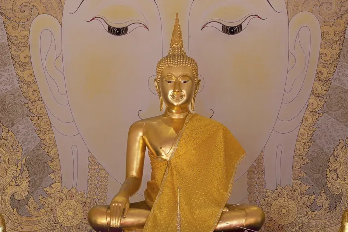 Framed Print : Golden Buddha statue with tunic