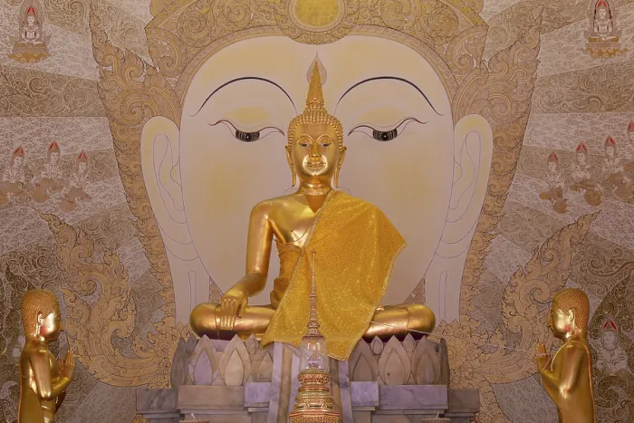 Framed Print : Golden Buddha statue with tunic