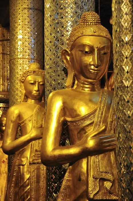 Framed Print : Golden Buddha statues, Shwedagon Pagoda
