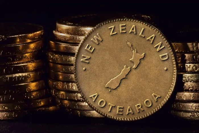 Framed Print : Golden Coin with Map of New Zealand