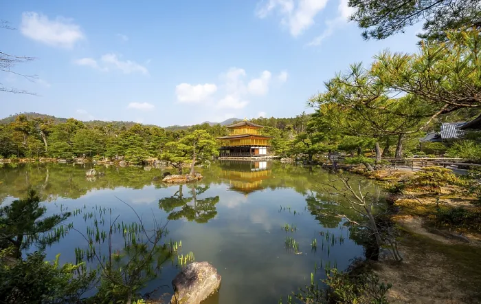 Framed Print : Golden Pavilion reflected in pond