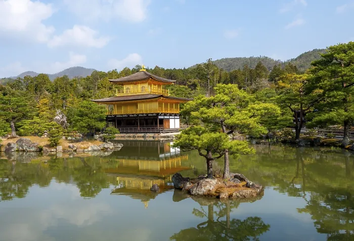 Framed Print : Golden Pavilion reflected in pond
