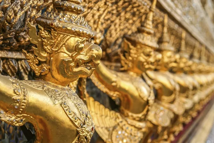 Framed Print : Golden sculptures decorating Grand Palace and Wat Phra Kaeo in Bangkok