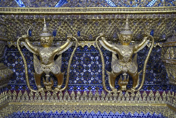 Framed Print : Golden sculptures of Garuda and Naga Framed Print : Golden sculptures of Garuda and Naga