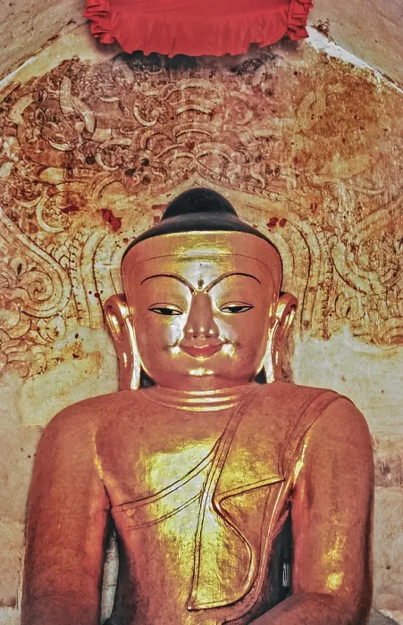 Framed Print : Golden smiling Buddha figure in Sweden