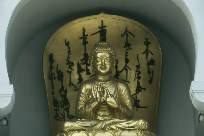 Framed Print : Golden statue of lord Buddha in pagoda