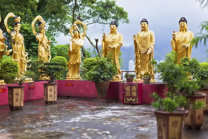 Framed Print : Golden statues in The ten thousand buddhas monastery in Hong Kong