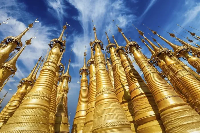 Framed Print : Golden stupas in Shwe Indein Pagoda