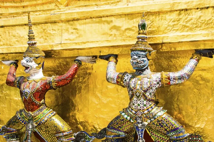 Framed Print : Golden Thai temple figures at Wat Phra Khaeo in Bangkok Framed Print : Golden Thai temple figures at Wat Phra Khaeo in Bangkok