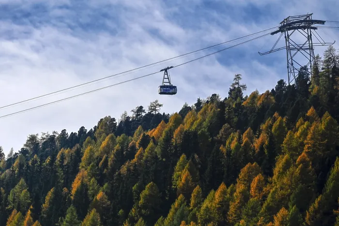 Framed Print : Gondola lift floats over larch forest Framed Print : Gondola lift floats over larch forest