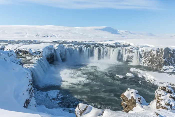 Framed Print : Gooafoss Waterfall in winter with snow and ice Framed Print : Gooafoss Waterfall in winter with snow and ice