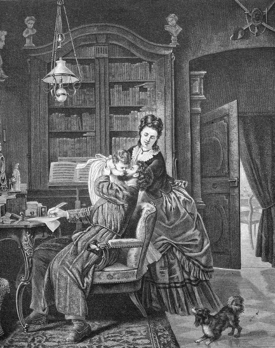 Framed Print : Good morning father, historical illustration, 1877