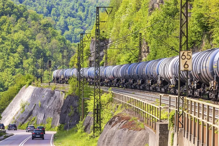 Framed Print : Goods train travelling on the winding Geislinger Steige railway line