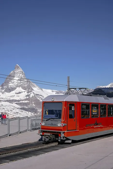 Framed Print : Gornergrat Bahn the Matterhorn railway Iconic Red Train - Zermatt