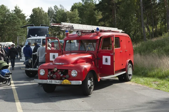 Framed Print : Gothenburg, Sweden, August 29 2009: Vintage Volvo L341 fire truck on display