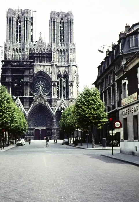 Framed Print : Gothic architecture of the cathedral church, Notre Dame de Reims Cathedral, Reims, Marne, Northern France, Europe 1961