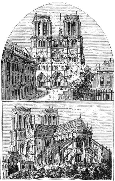 Framed Print : Gothic cathedral Notre Dame de Paris in front or west facade, rear view, double tower, flying buttresses, rose window, reconstruction, fire, architecture, geography, France, historical illustration 1888, Europe Framed Print : Gothic cathedral Notre Dame de Paris in front or west facade, rear view, double tower, flying buttresses, rose window, reconstruction, fire, architecture, geography, France, historical illustration 1888, Europe