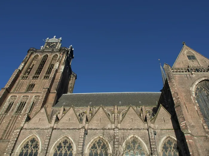 Framed Print : Gothic church with brick structure and high tower