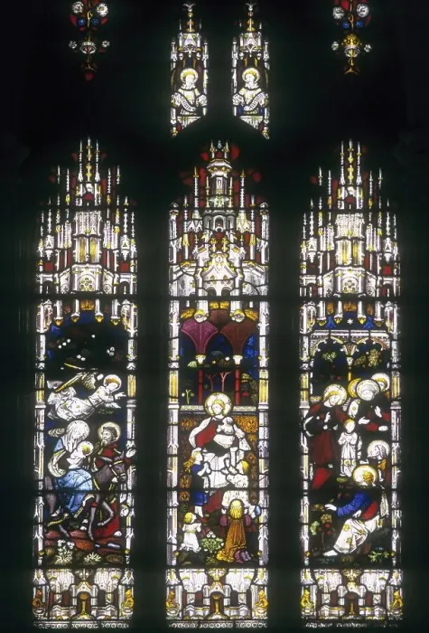 Framed Print : Gothic stained glass windows in St