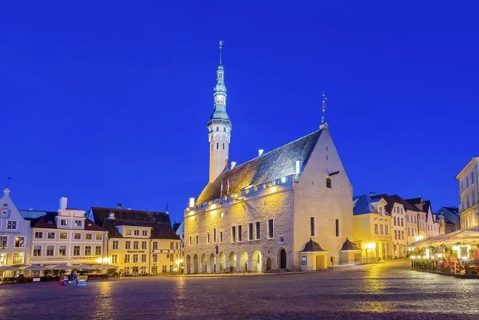Framed Print : Gothic Town Hall on the Town Square in the old town at the blue hour Framed Print : Gothic Town Hall on the Town Square in the old town at the blue hour