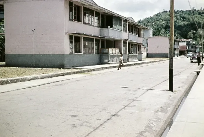 Framed Print : Government housing in small blocks of flats built for workers, Castries, St Lucia, West Indies 1962 Framed Print : Government housing in small blocks of flats built for workers, Castries, St Lucia, West Indies 1962