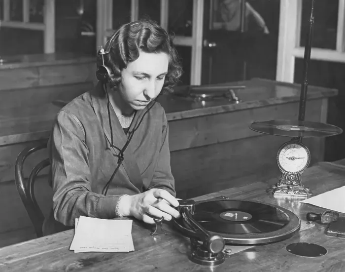 Framed Print : Gramophone records being manufactured and tested 1941 Framed Print : Gramophone records being manufactured and tested 1941