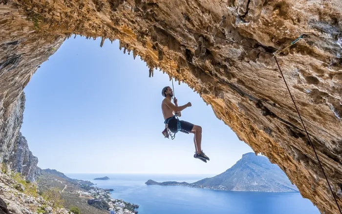 Framed Print : Grande Grotta, Armeos sector, lead climbing