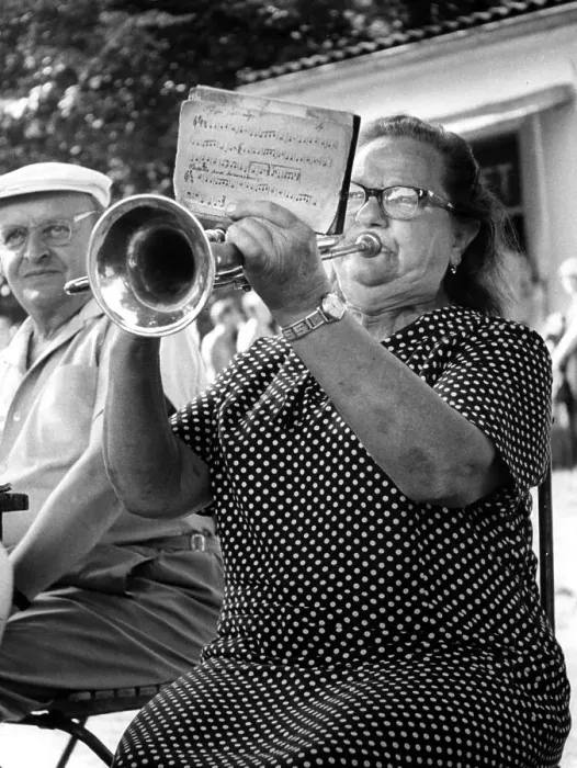Framed Print : Grandma plays trumpet ca. 1970s