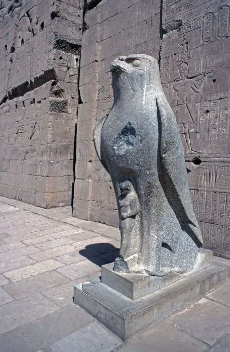 Framed Print : Granite falcon, falcon, statue of Hor-Behdeti, court, Horus Temple, Edfu, Nile Valley, Egypt, September 1989, vintage, retro, old, historical, Africa