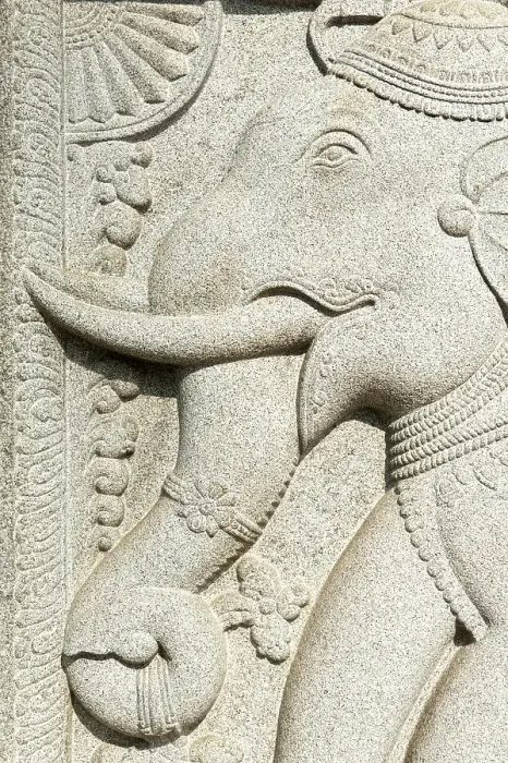 Framed Print : Granite relief, elephant head, decoration at the entrance to the Temple of the Tooth