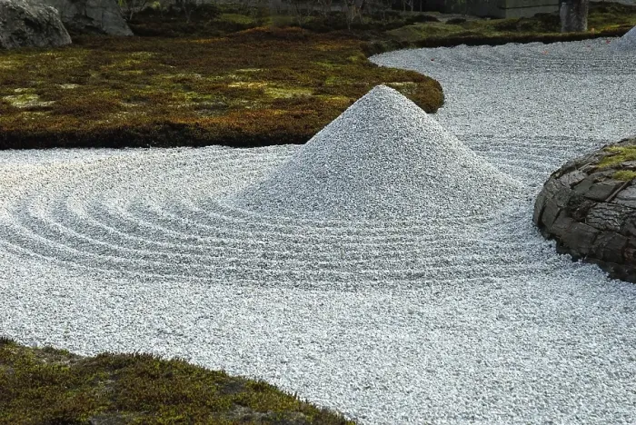 Framed Print : Gravel mound in Zen garden, Rinzai Zen school