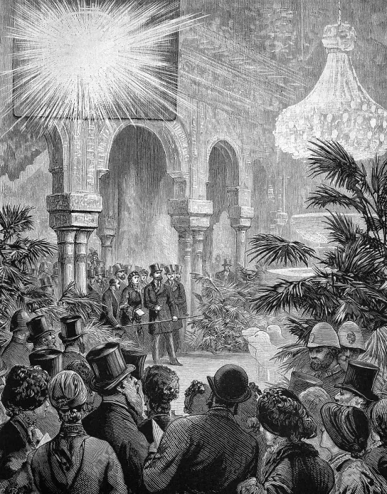 Framed Print : The great chandelier of the Alhambra and the electric sun with the power of 150