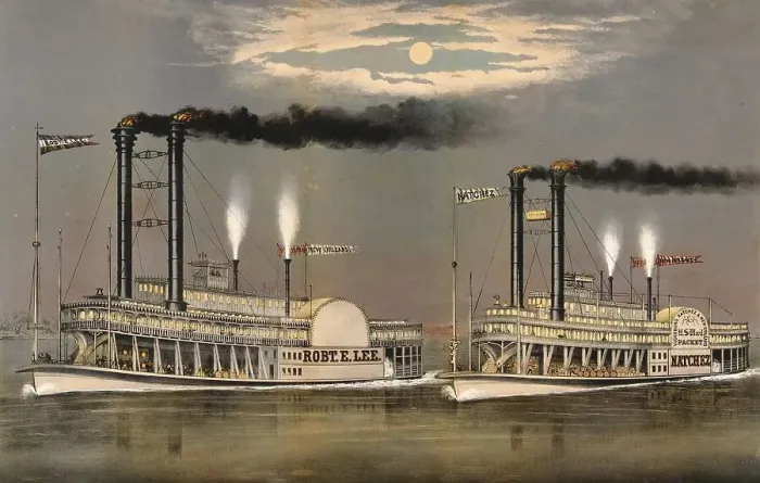 Framed Print : The Great Race of Steamboats on the Mississippi