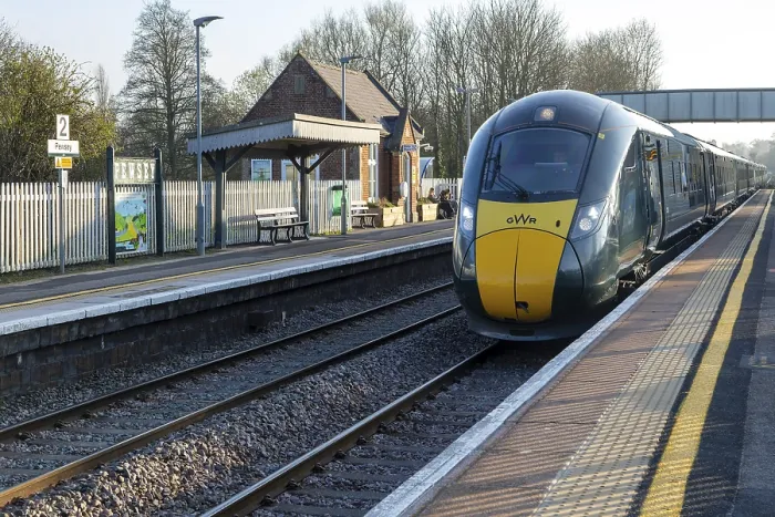 Framed Print : Great Western railway British Rail Class 800 Intercity Express Train arriving at platform of railway station