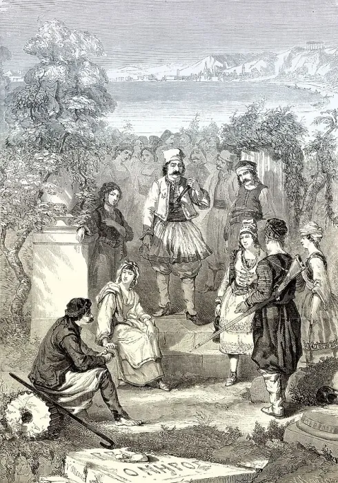 Framed Print : Greek costumes, 19th century