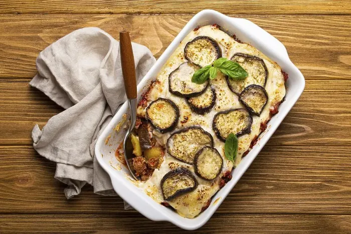 Framed Print : Greek mediterranean dish Moussaka with baked eggplants Framed Print : Greek mediterranean dish Moussaka with baked eggplants