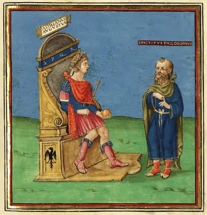 Framed Print : Greek Stoic philosopher Epictetus disputing with Roman emperor Hadrian or Publius Aelius Hadrianus Augustus, digitally edited Framed Print : Greek Stoic philosopher Epictetus disputing with Roman emperor Hadrian or Publius Aelius Hadrianus Augustus, digitally edited