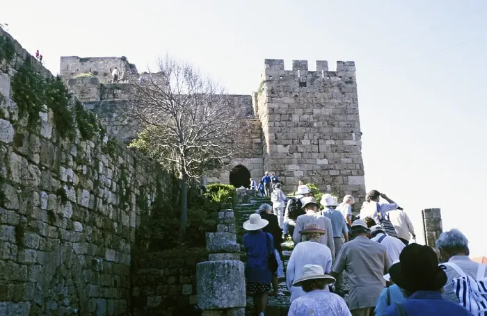 Framed Print : Greek tourist group visits the historic Crusader castle, Byblos, Lebanon 1998