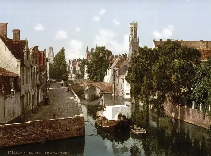 Framed Print : Green Quay, Bruges, Belgium, ca 1895 Framed Print : Green Quay, Bruges, Belgium, ca 1895