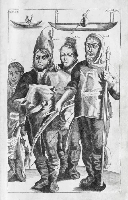 Framed Print : Greenlanders, copperplate engraving from Museum Museorum