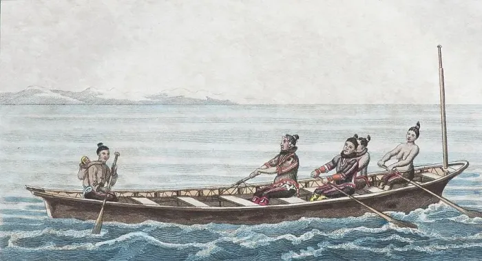 Framed Print : Greenlandic winter boat, hand-colored copper engraving from Friedrich Justin Bertuch picture book for children