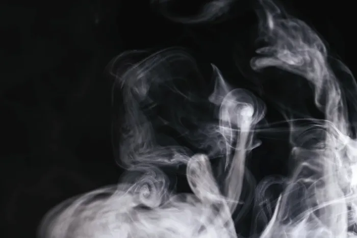 Framed Print : Grey smoke waves black background