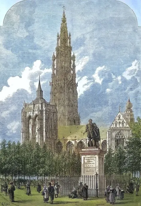 Framed Print : The Groenplaats, place vert, with the statue of Peter Paul Rubens
