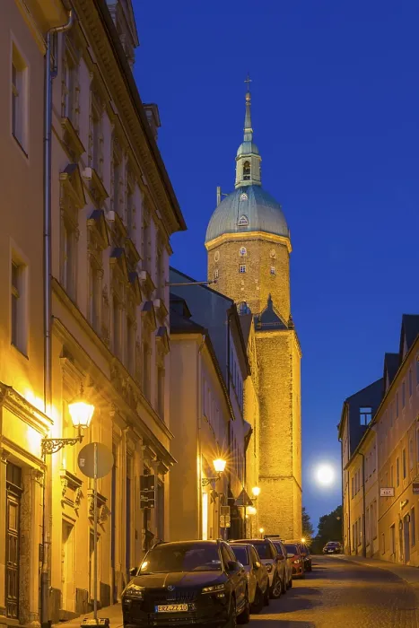 Framed Print : Grosse Kirchgasse to St Annen Church at dusk and full moon Framed Print : Grosse Kirchgasse to St Annen Church at dusk and full moon