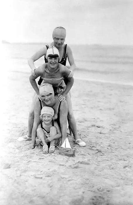 Framed Print : Group with bathers at the beach