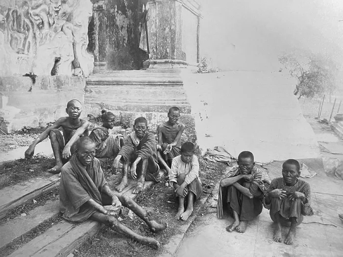 Framed Print : Group of leprosy patients. Sick beggars at the entrance to a temple in Rangoon Framed Print : Group of leprosy patients. Sick beggars at the entrance to a temple in Rangoon
