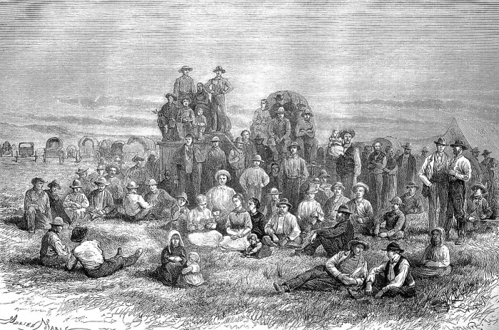 Framed Print : A group of Mormons in 1880 making the trek west in the conquest of America Framed Print : A group of Mormons in 1880 making the trek west in the conquest of America
